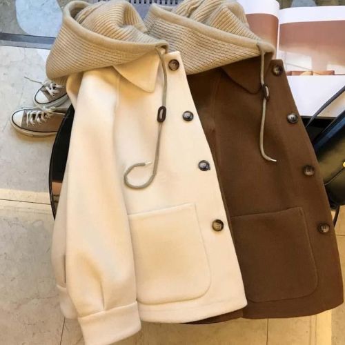 Large size women's knit hooded two-piece jacket top for plus-size women, autumn and winter new cashmere jacket women's open sweater trendy