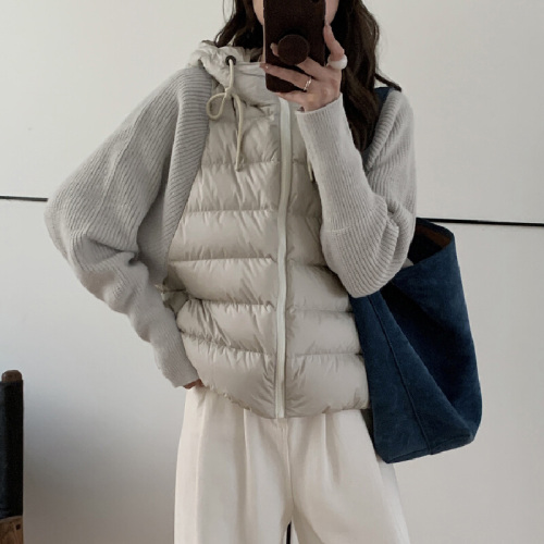Lightweight Knitted Sweater with Spliced Sleeves, Women's Short Fake Two-Piece Down Padded Coat—2025 Winter Collection, Perfectly Versatile Outerwear