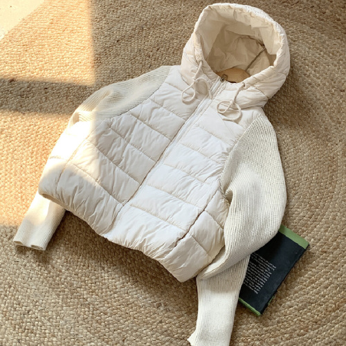Lightweight Knitted Sweater with Spliced Sleeves, Women's Short Fake Two-Piece Down Padded Coat—2025 Winter Collection, Perfectly Versatile Outerwear