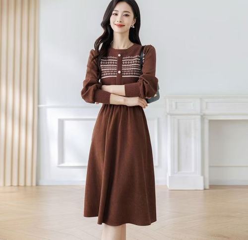 Korean Dongdaemun French-style Retro Jacquard Knitted Patchwork High-end Elegant Dress for Pregnant Women & Nursing