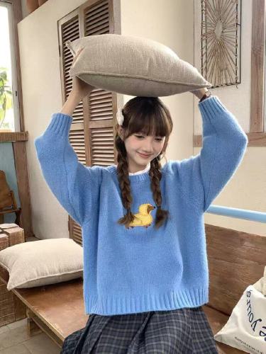 Korean-style cartoon Dachshund-themed 10-needle embroidery casual wear raglan-sleeve knit top—autumn/winter new collection