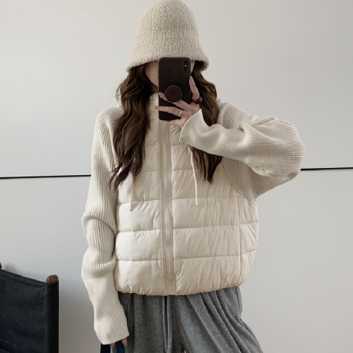 Lightweight Knitted Sweater with Spliced Sleeves, Women's Short Fake Two-Piece Down Padded Coat—2025 Winter Collection, Perfectly Versatile Outerwear