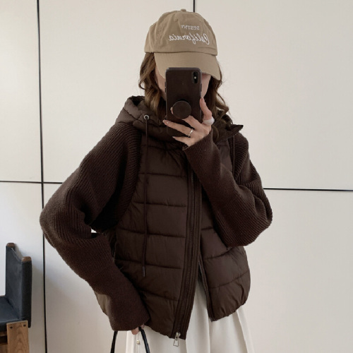 Lightweight Knitted Sweater with Spliced Sleeves, Women's Short Fake Two-Piece Down Padded Coat—2025 Winter Collection, Perfectly Versatile Outerwear
