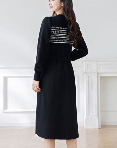 Korean Dongdaemun French-style Retro Jacquard Knitted Patchwork High-end Elegant Dress for Pregnant Women & Nursing