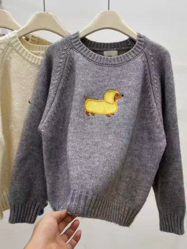Korean-style cartoon Dachshund-themed 10-needle embroidery casual wear raglan-sleeve knit top—autumn/winter new collection