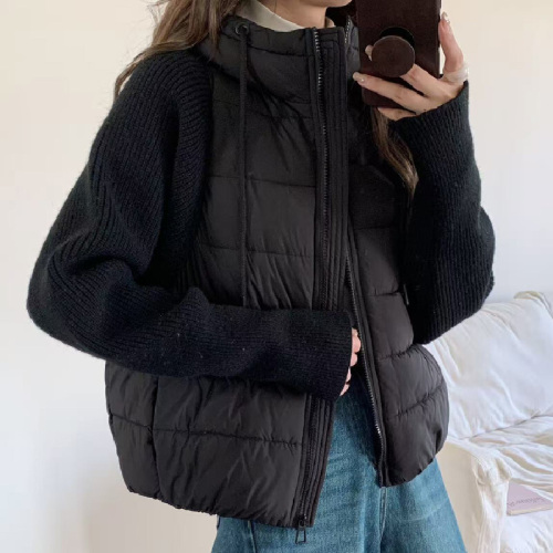 Lightweight Knitted Sweater with Spliced Sleeves, Women's Short Fake Two-Piece Down Padded Coat—2025 Winter Collection, Perfectly Versatile Outerwear