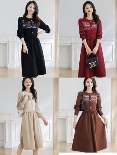 Korean Dongdaemun French-style Retro Jacquard Knitted Patchwork High-end Elegant Dress for Pregnant Women & Nursing