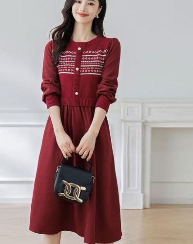 Korean Dongdaemun French-style Retro Jacquard Knitted Patchwork High-end Elegant Dress for Pregnant Women & Nursing