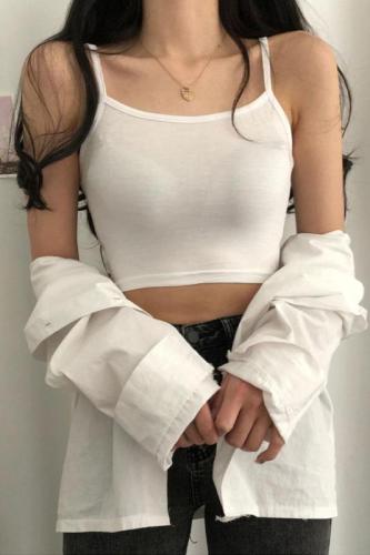 Real shot of suspender beautiful back solid color short leaking navel strapless sleeveless anti-exposure sexy vest top