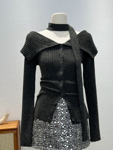 One-Shoulder Knit Cardigan for Women - Autumn/Winter 2025 New Slim Fit Sweater - Korean Style Gentle and Unique Top