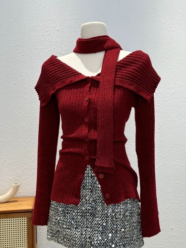 One-Shoulder Knit Cardigan for Women - Autumn/Winter 2025 New Slim Fit Sweater - Korean Style Gentle and Unique Top