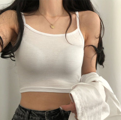 Real shot of suspender beautiful back solid color short leaking navel strapless sleeveless anti-exposure sexy vest top