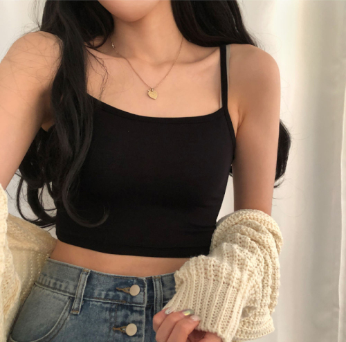 Real shot of suspender beautiful back solid color short leaking navel strapless sleeveless anti-exposure sexy vest top