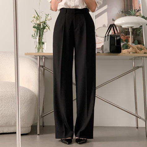 Simple and niche commuting versatile high-waisted slimming double pocket draped straight-leg casual pants
