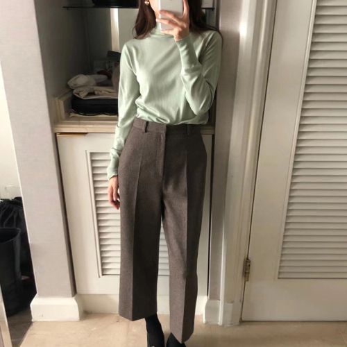 Korean simple autumn and winter retro temperament three-dimensional commuting suit pants nine-point casual straight pants