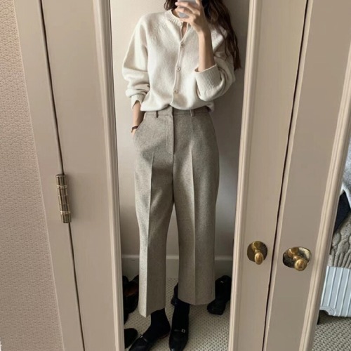 Korean simple autumn and winter retro temperament three-dimensional commuting suit pants nine-point casual straight pants