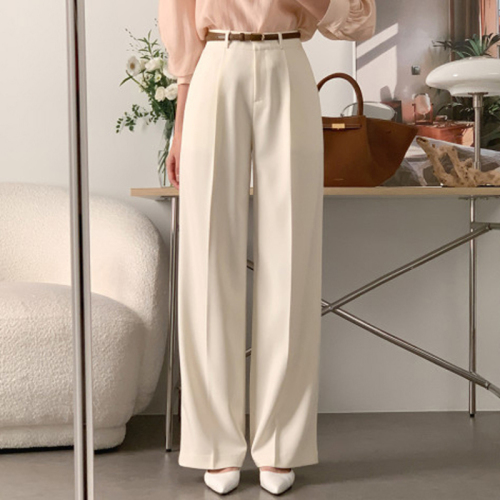 Simple and niche commuting versatile high-waisted slimming double pocket draped straight-leg casual pants