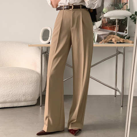 Simple and niche commuting versatile high-waisted slimming double pocket draped straight-leg casual pants