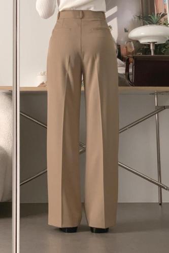 Simple and niche commuting versatile high-waisted slimming double pocket draped straight-leg casual pants