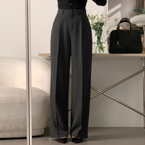 Simple and niche commuting versatile high-waisted slimming double pocket draped straight-leg casual pants