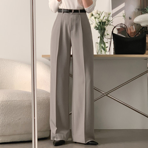 Simple and niche commuting versatile high-waisted slimming double pocket draped straight-leg casual pants