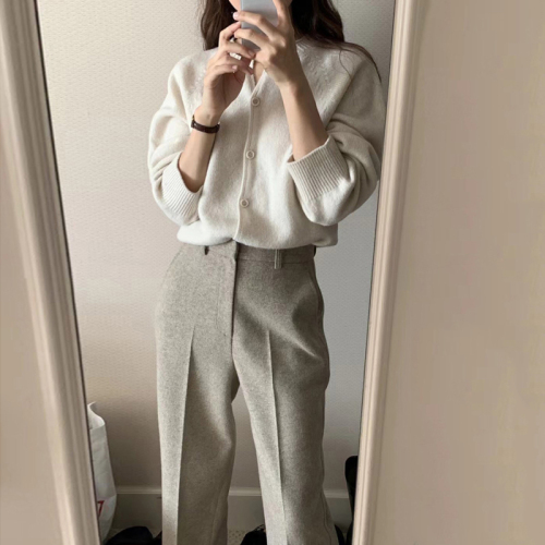 Korean simple autumn and winter retro temperament three-dimensional commuting suit pants nine-point casual straight pants
