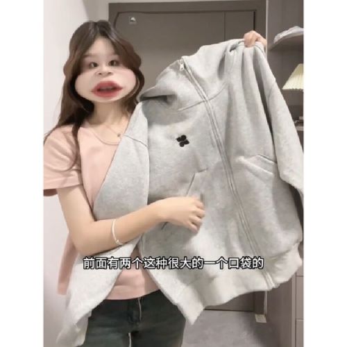 Vintage American High-Neck Cardigan Hooded Sweatshirt for Women 2025 Autumn Loose Design Fashion Niche Couple Zip-Up Jacket