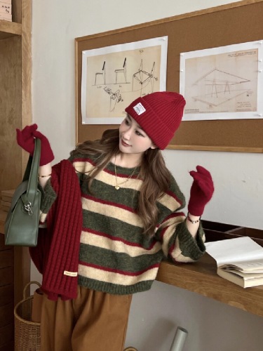 Women's Striped Knit Sweater 2025 New Spring and Autumn Season Casual Chic Unique Top