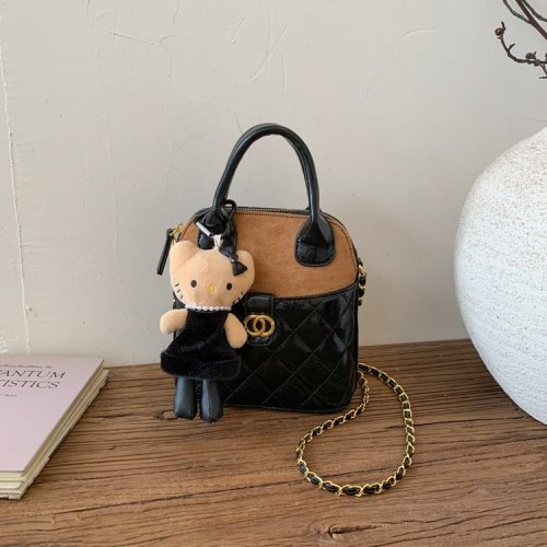 Custom-made new Maillard chocolate black Jennie's same item vintage bowling ball checkered pattern handbag