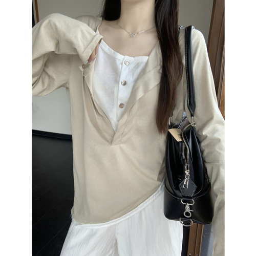 Authentic Take Real and Fake Two-Piece Long-Sleeve T-Sleeve Top for Women in a Unique Loose and Casual Design