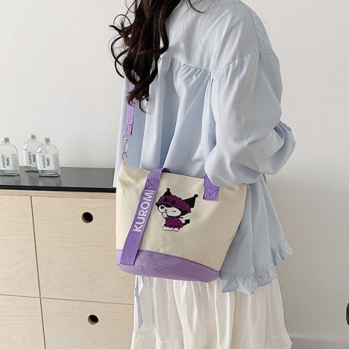 Cartoon cute Sanrio canvas shoulder crossbody bag at work handheld commuter bucket bag