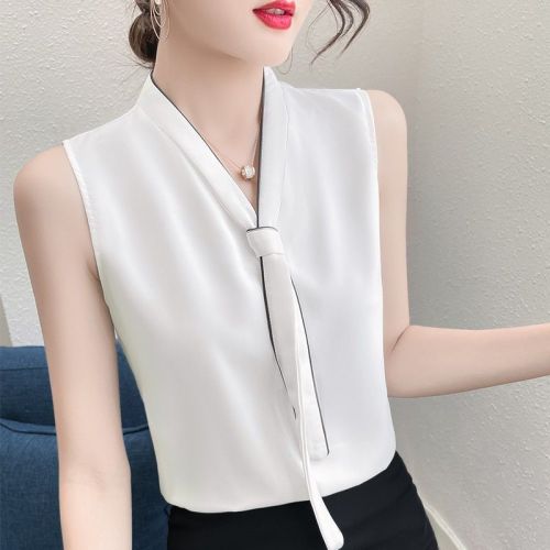 Sleeveless chiffon vest for women wearing trendy spring loose white suspenders with suits and tops, bottoming shirt