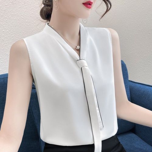 Sleeveless chiffon vest for women wearing trendy spring loose white suspenders with suits and tops, bottoming shirt