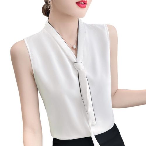 Sleeveless chiffon vest for women wearing trendy spring loose white suspenders with suits and tops, bottoming shirt