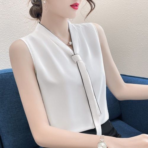Sleeveless chiffon vest for women wearing trendy spring loose white suspenders with suits and tops, bottoming shirt