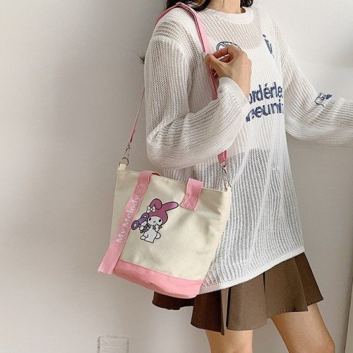 Cartoon cute Sanrio canvas shoulder crossbody bag at work handheld commuter bucket bag