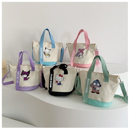 Cartoon cute Sanrio canvas shoulder crossbody bag at work handheld commuter bucket bag