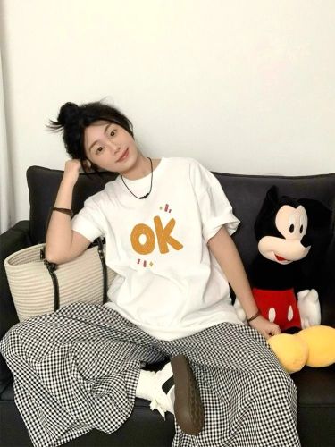 21 pure cotton 210g 100% cotton short-sleeved T-shirt for women loose large size printing