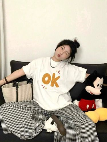 21 pure cotton 210g 100% cotton short-sleeved T-shirt for women loose large size printing