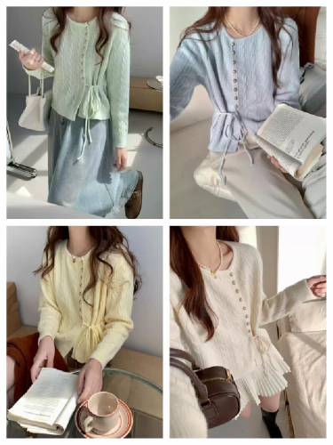 Gentle, milky-toned twisted-knit Korean-style layered top with a cardigan design—effortlessly chic, loose-fitting sweater for women's outerwear