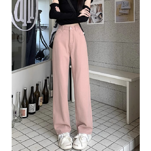 Retro high-waisted straight jeans for women in autumn new style loose flesh covering to make them look thin and simple and versatile wide-leg pants ins