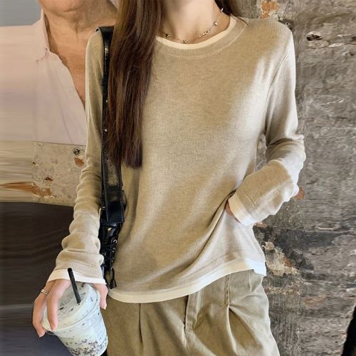 Women's winter and autumn 2025 new warm velvet ribbed crew neck long sleeve t-shirt as a base layer