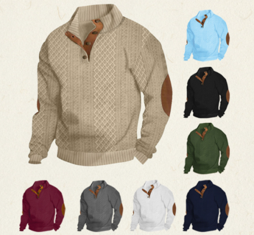 Men's European size hot-selling men's stand-up collar long-sleeved casual outdoor sweatshirt jacquard knitted sweatshirt