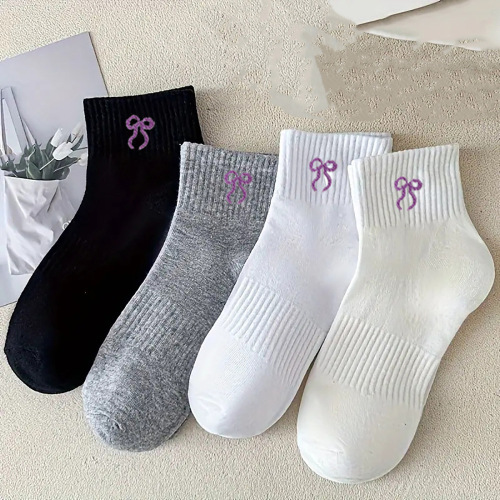 Pink bow socks for women's short socks for summer thin breathable Korean version mid tube cute sweet summer flat breathable