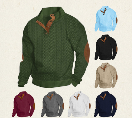 Men's European size hot-selling men's stand-up collar long-sleeved casual outdoor sweatshirt jacquard knitted sweatshirt