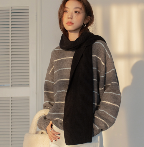 VNOOK Women's Fall/Winter Loose Retro High-End Casual Striped Wool Blend Cardigan Sweater