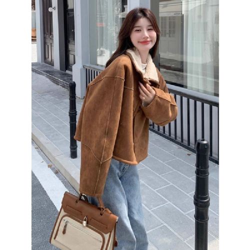 Double-sided Fur-Integrated Coat for Women, 2025 Winter Style – Short, Thickened, Warm Sheepskin-Lamb Wool & Suede Jacket Top