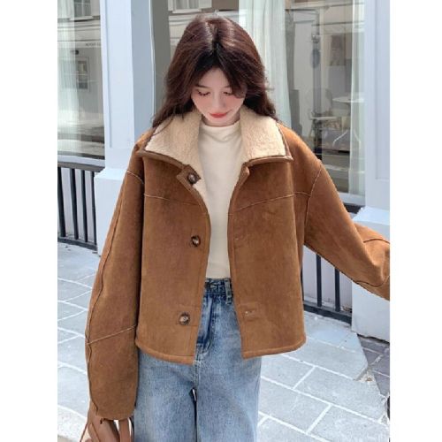 Double-sided Fur-Integrated Coat for Women, 2025 Winter Style – Short, Thickened, Warm Sheepskin-Lamb Wool & Suede Jacket Top