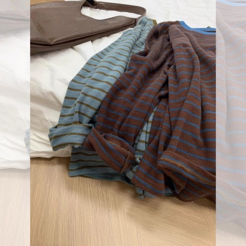 Gorgeous plaid striped long-sleeve T-shirt for women, suitable for autumn wear, early autumn Korean style fashion, chic and unique top