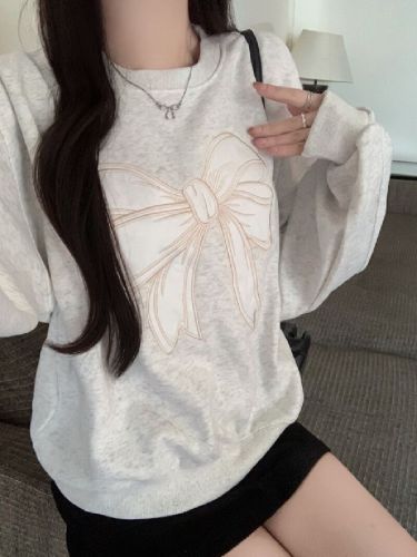 Photographed Huacian Composite Thin/Thickened Han-style Ins Sweatshirt for Women Loose with Cloth Embroidery
